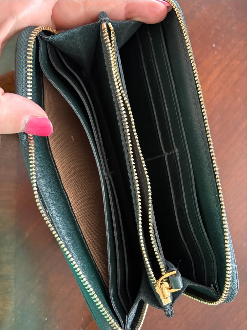 Madewell Zip-Around Green Leather Wallet